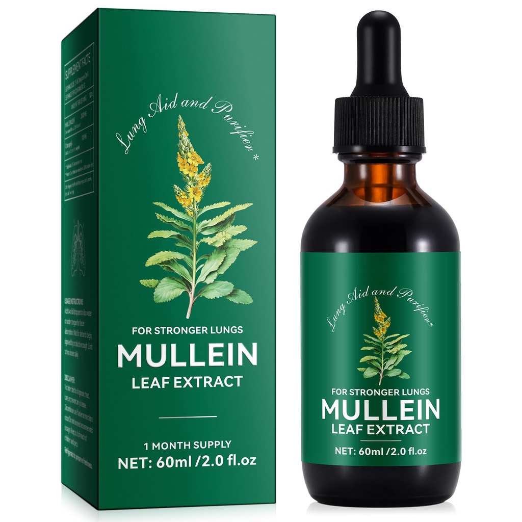 Mullein Drops for Lungs 2 Fl Oz - Mullein Leaf 提取用氯酚的肺脏 - Natural Shebal 补充用肺清洁剂,呼吸支持,靴子豁免,消化健康