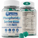 Phosphatidylserine - Nootropic Brian 补充品,Focus & Energy Gummys + Bacopa Monnieri, Omega 3, Huperzine A, Methy B12 & B6 老年人,赌徒,工人,非GMO,无咖啡因,无糖,60Cts