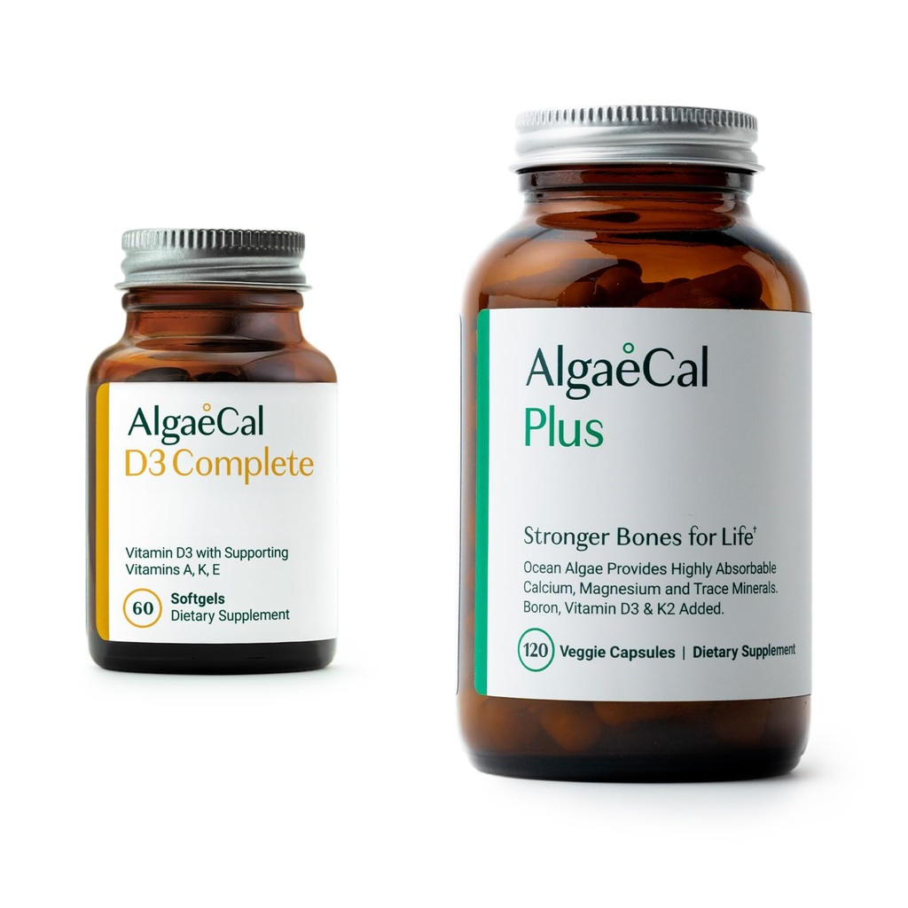 ALGAECAL Bundle - D3 完成 (1000 IU) + K2, 维生素E, 维生素A和植物基钙用于强骨