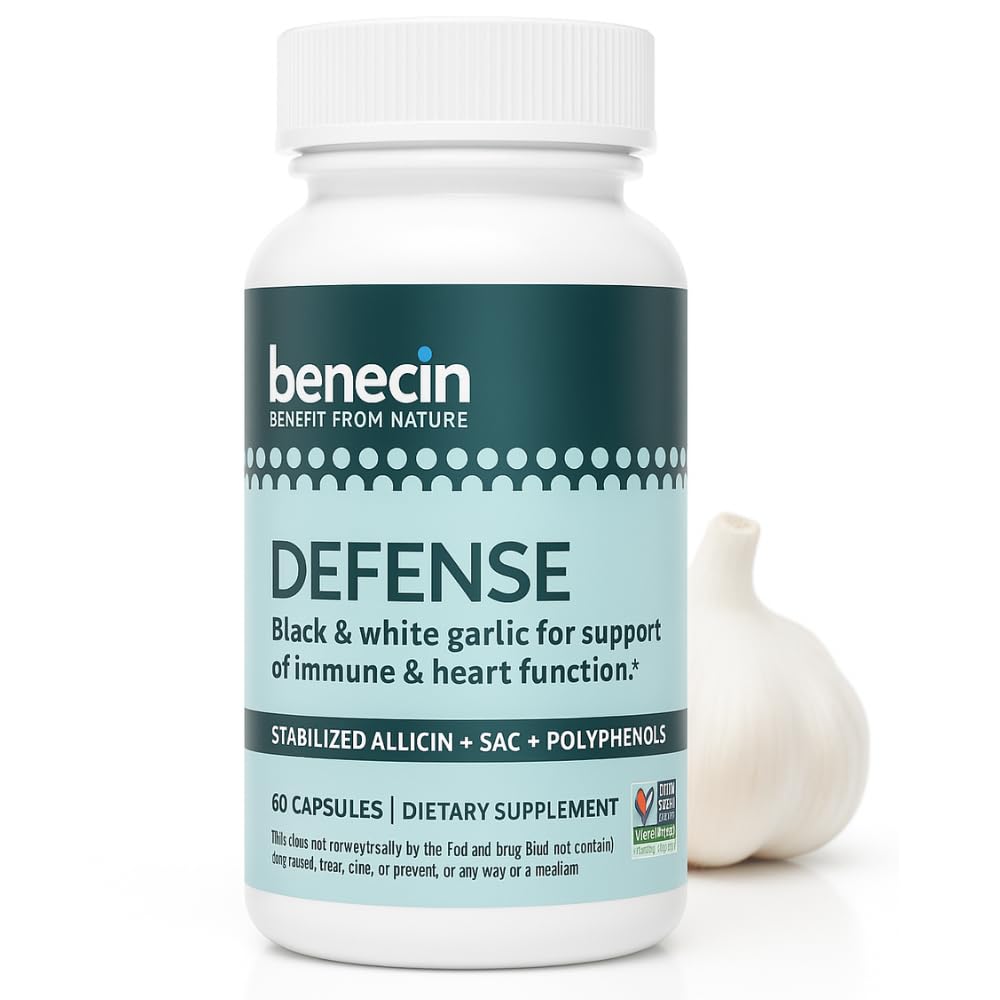Benecin Defense 1500 mcg 稳定 Allicin / Capsule + + 高量 SAC 和多酚 来自黑蒜 → 强力支持 Immune 和 Heart 函数 蔬菜盖 (1 Counter of 60)