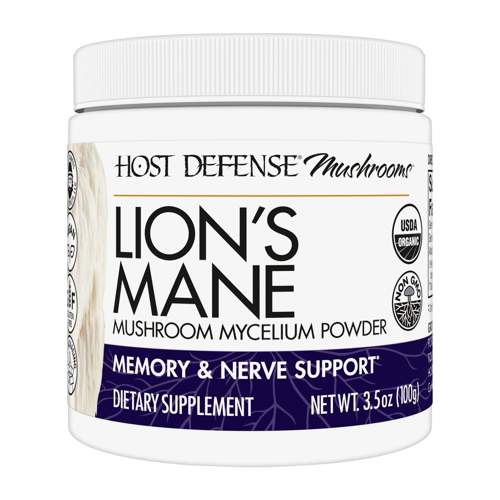 Host Defense Lion's Mane Powder - Brain Health Supports Supploration - 蘑菇补充支持焦点和记忆功能 - Immune & Nervous System Supplies - 3.5 oz (66 services) * (中文(简体) ).