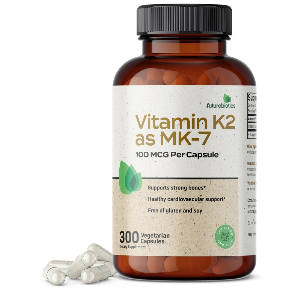 未来生素 K2作为 MK-7 100 mcg, 支持强骨- 非 GMO, 300 蔬菜卡普尔