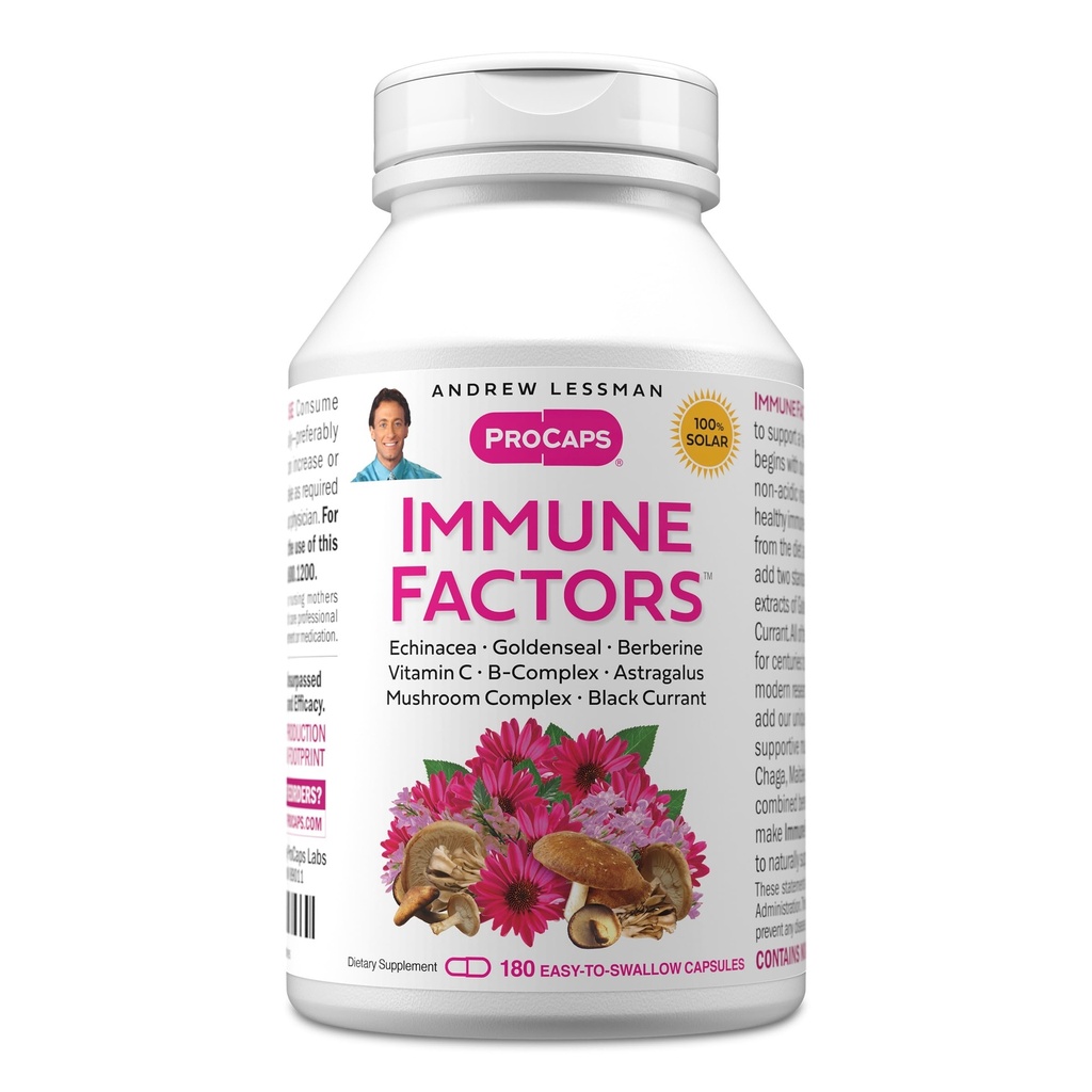 安德烈·勒斯曼(Andrew Lessman) 免疫因子 180 Capsules – Echinacea, Goldenseal, 维生素C, Astragalus, Berberine, Mushroom Blend, Black Currant. 支持和促进免疫系统和自然防御