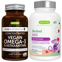 Vegan Omega-3 Algae Oil + 高级儿童 多维塔明 Gummy Bundle, 高浓度 DHA & EPA + 维生素A, B, C, D3 & E, 清洁原料 60 软胶 + 90 Berry Flavor Gummys, by Igennus