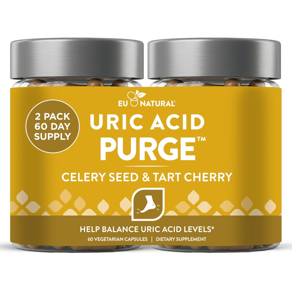 清洗! Uric Acid Flush – 吃喝你想要的东西 – 用 Celery种子提取、Tart Cherry & Chanca Piedra 有效联合支持和主动移动 – 120 Soft Vegan Capsules 解毒和清洁