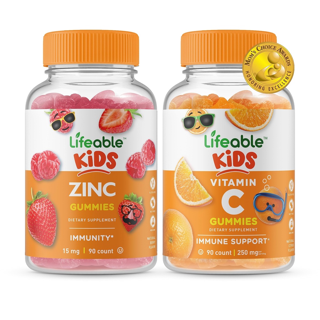 活生生的锌族儿童+维生素C族儿童,Gummys Bundle - Great Tasting,维生素补充,Gluten Free, GMO Free, Chewwable Gummy (英语).