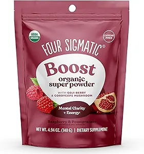 4 Sigmatic calm Super Powder QQ 有机超食品粉 配有甘酸镁,有机甘菊提取剂,Tremella蘑菇提取剂QQ 蓝莓饮料Mix (4.94 oz.