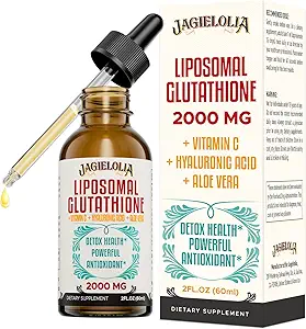 Liposomal Glutathione Liquid 2000MG – 女性和男性抗氧化剂解毒补充剂,老化防御,肝功能和能量,配有Hyaluronic Acid + Aloe Vera + Vitamin C, Natural & Vegan, 12 FL.OZ