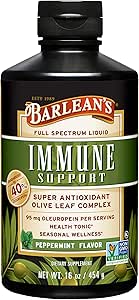 Barlean的胡椒薄荷橄榄叶复合液体免疫辅助剂,95mg Oleuropein抗氧化剂,16 oz