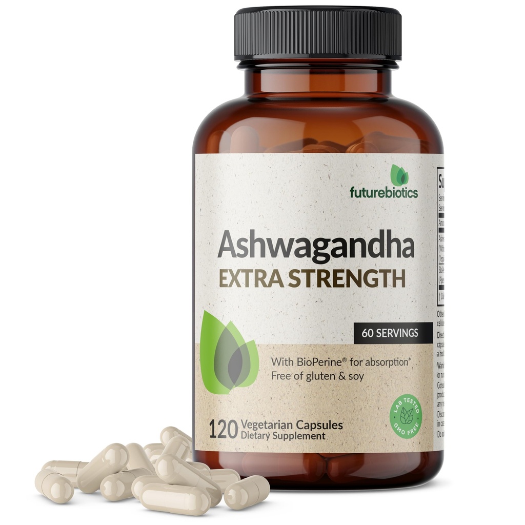未来生理学 Ashwagandha 超强压力和混合支持,生物Perine-非转基因生物公式,120个蔬菜卡普尔