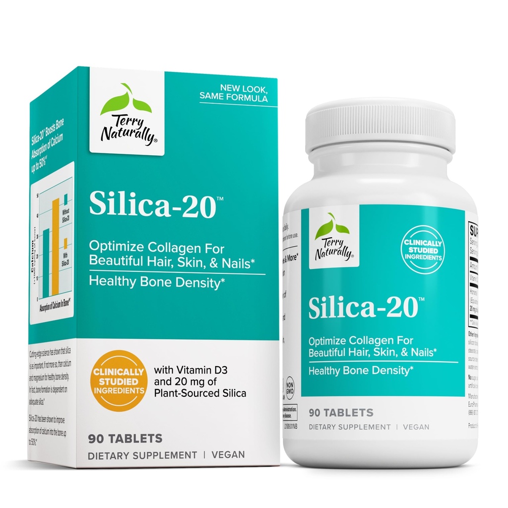 Terry自然Silica-20 - 支持发型生长和钉子强度 - Collagen 补充助骨密度和强度 - 皮肤护理补充 支持皮肤,钉子和钉子健康 - 90块