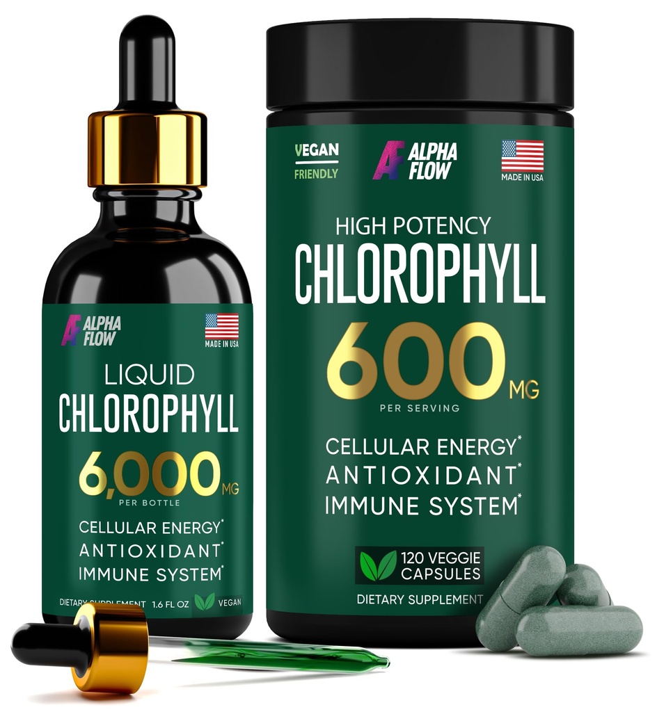(Bundle) Liquid Chlorophyll Drops & Chlorophyll Capsules – Natural Energy, Immune Support, Internal Freshness and Antioxidant Supplement