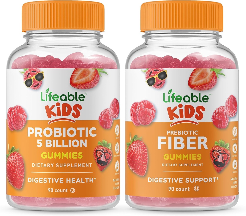 5亿个孩子 + 预生纤维 孩子们 Gummys Bundle - Great Tasting, Vitamin Supplement, Gluten Free, GMO Free, Chewwable Gummy (英语:Gluten Free, Gluten Free, GMO Free, Chewable Gummy) (英语).