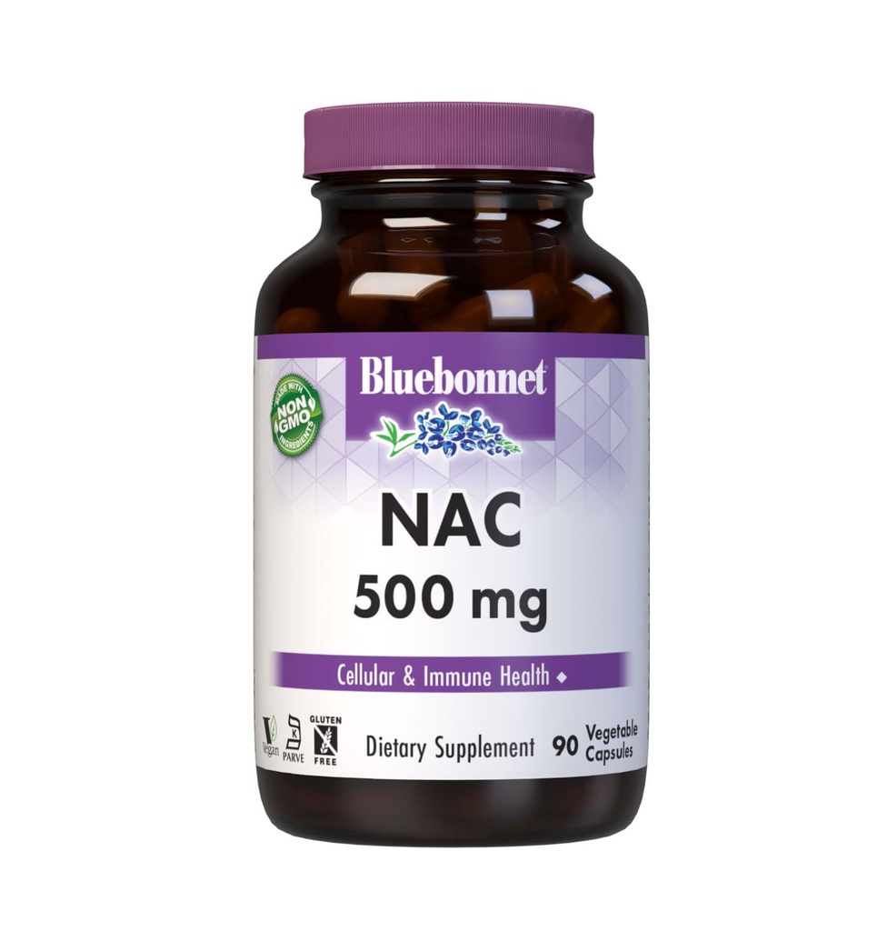Bluebonnet NAC 补充 N-Acetyl-L-Cysteine 500 mg - 抗氧化剂细胞健康和免疫支持 - 男女免费氨基酸 - 非GMO,科舍尔,无葡萄糖 - 90个蔬菜