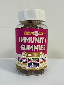 10 In-1 含有多维他明的Imune Gummys,100%每日锌,维生素C和D3 豁免补编+ Echinacea, Sambucus 长老莓,Turmeric, Magnesium, Imune 支持,整体健康,无糖,1包
