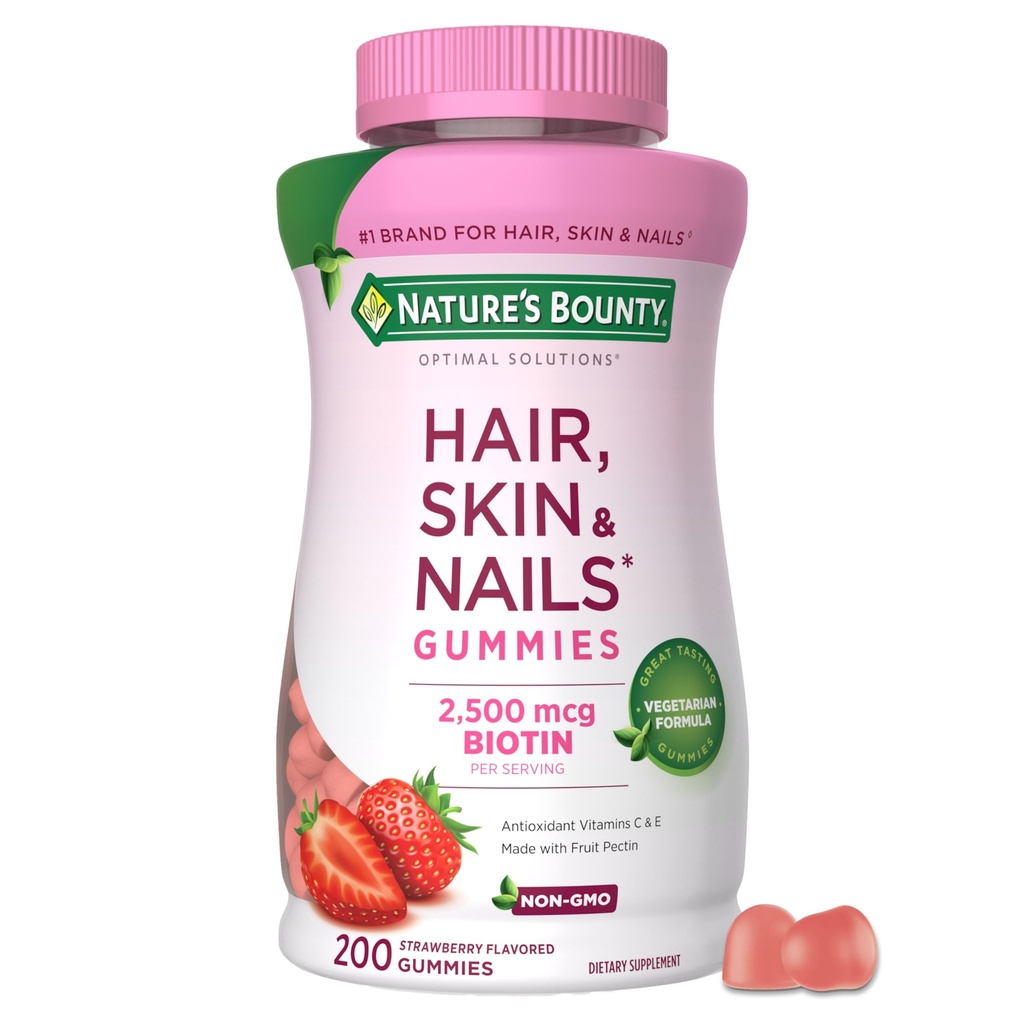 (原始内容存档于2018-09-21) (英语). Nature's Bounty Optimal Solutions Hair, Skin and Nails Pectin Gummys, 2500 mcg Biotin per service, no stick Gummy, Vegearian Formula, 草莓 Flavor, 200 计数, 100 总服务量).