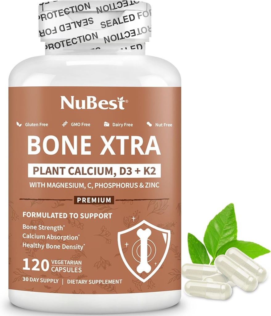 NuBest Bone Xtra - 植物基骨强度, Strontium boost 与 Strontium Citrate, Calcium, 海洋藻类的镁,磷,维生素C, K2, D3 → 最大钙吸收 → 1个月供应