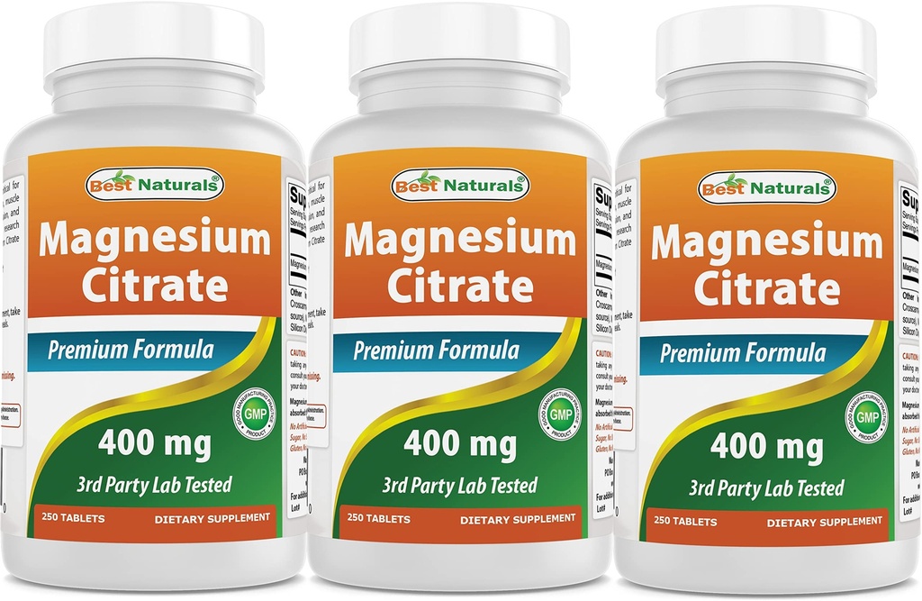 最佳天然镁(Citrato de Magnesio)400毫克 250块(元素镁每2块400毫克)(3)
