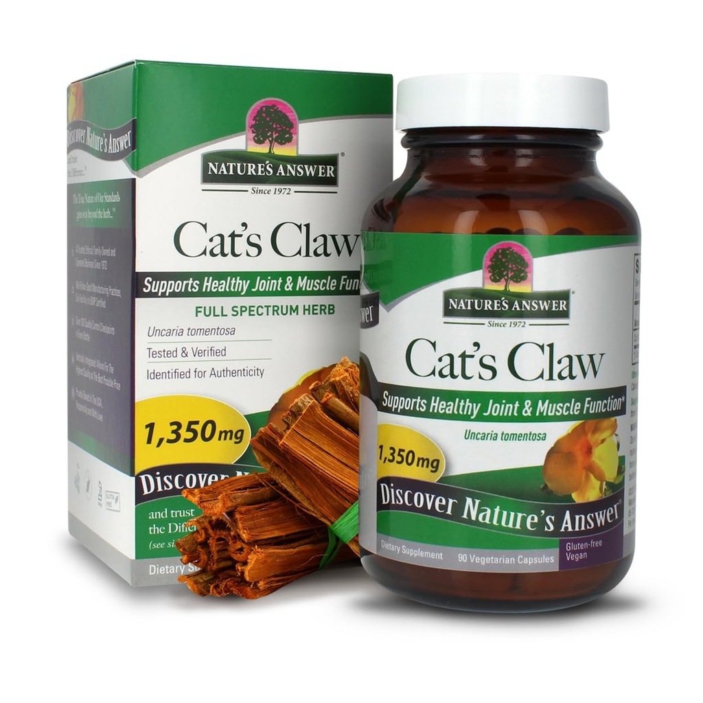 自然之答 猫的爪子 内巴克 | 全光谱  Her | 支持健康联合和肌肉函数 | Gluten-free, Vegan/Vegetarian & Kosher 认证 | 90ct Capsules