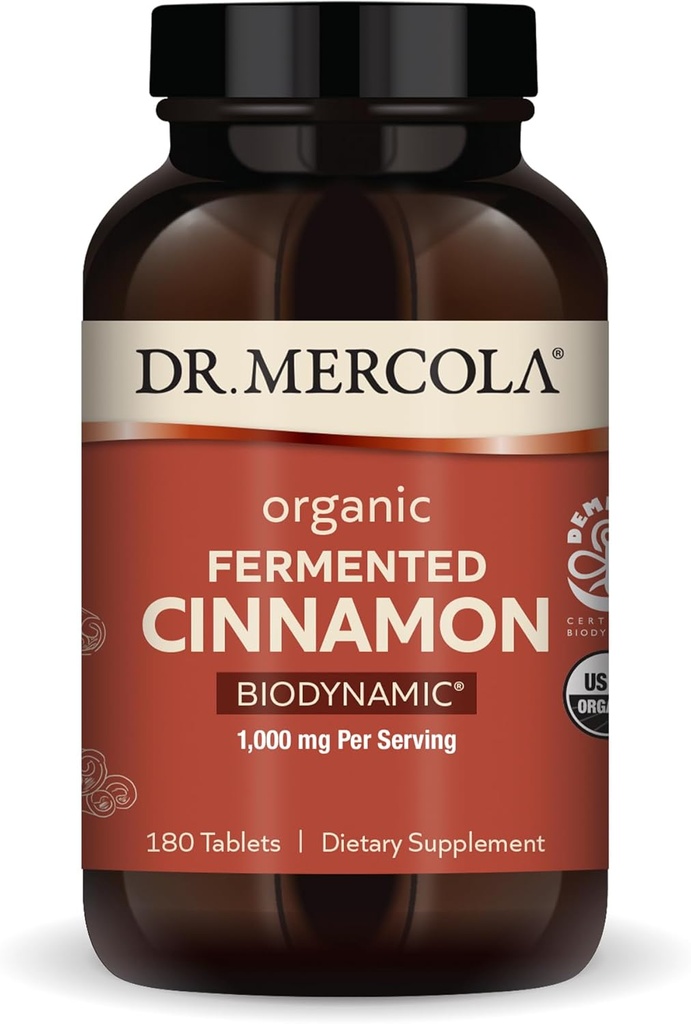 Mercola博士 生物动力有机发酵肉桂 -- -- 支持元素健康 -- -- 高氟素肉桂提取法 -- -- USDA有机、非GMO、无糖和无豆 -- -- 180片