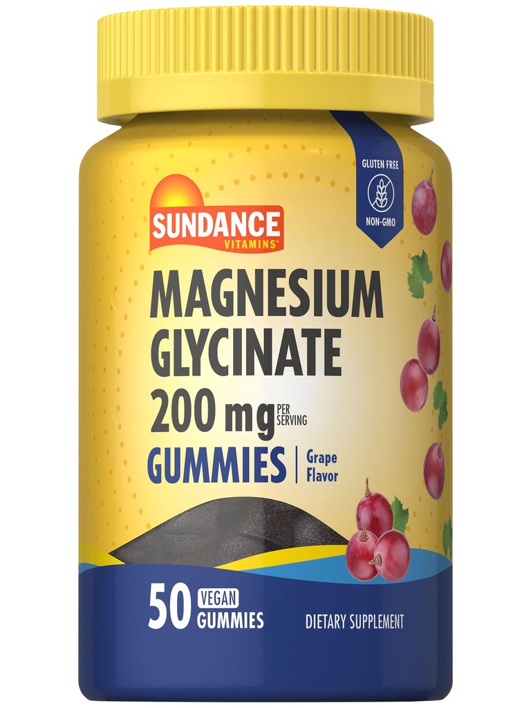 (原始内容存档于2019-09-25) (英语). Sundance Magnesium Glycinate Gummys | 200mg | 50 Count | Grape Flavor | Vegan, Non-GMO, and Gluten Free Supplement.