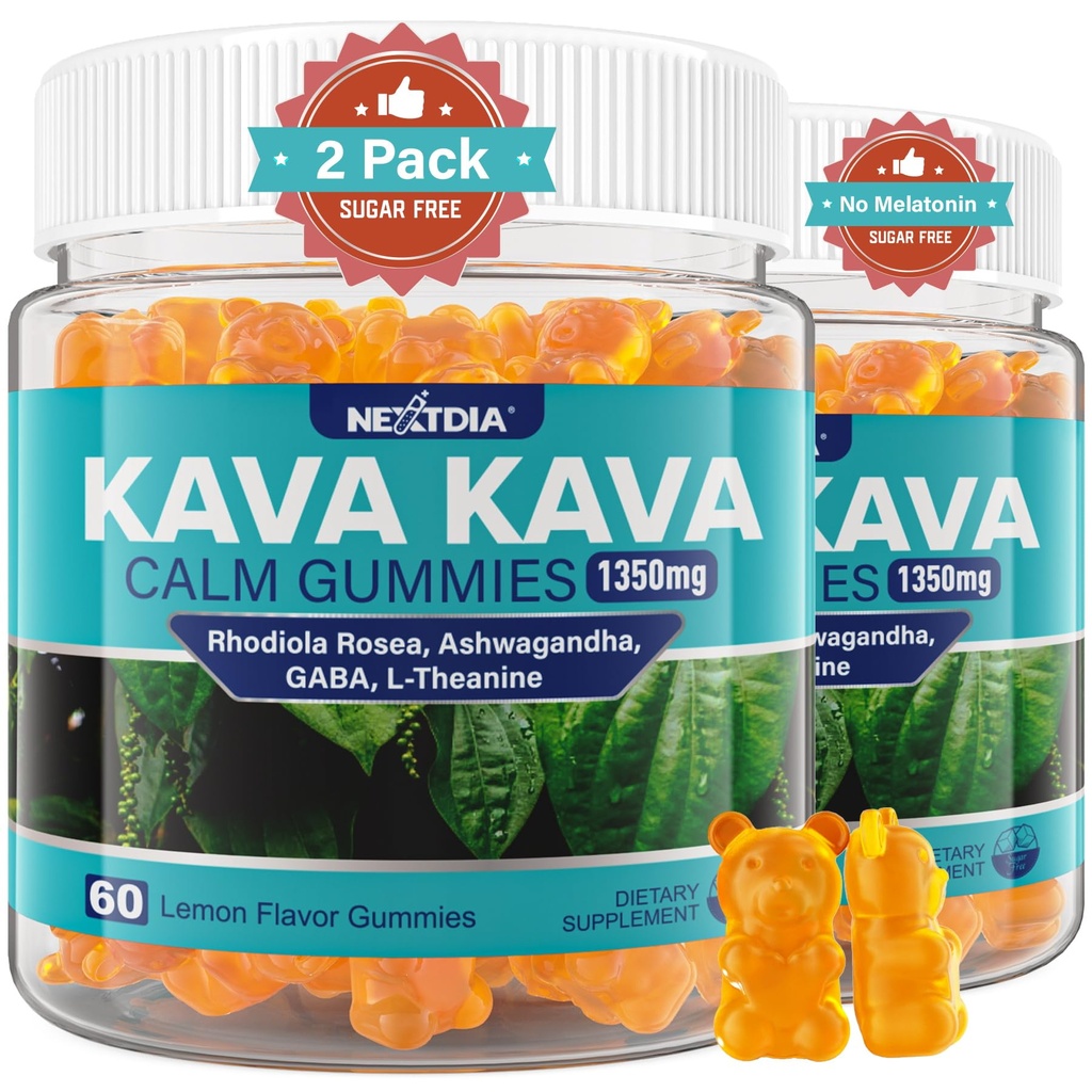 卡瓦·卡瓦·古米斯(英语:Kava Kava Gummys), 糖自由镇静 Gummys w/Rhodiola Rosea, Ashwagandha, L-Theanine, GABA, Melatonin- Free Kava Blend for Relax, Calm and Focus - 替代卡瓦粉末卡普勒斯, Vegan 120 Ct.