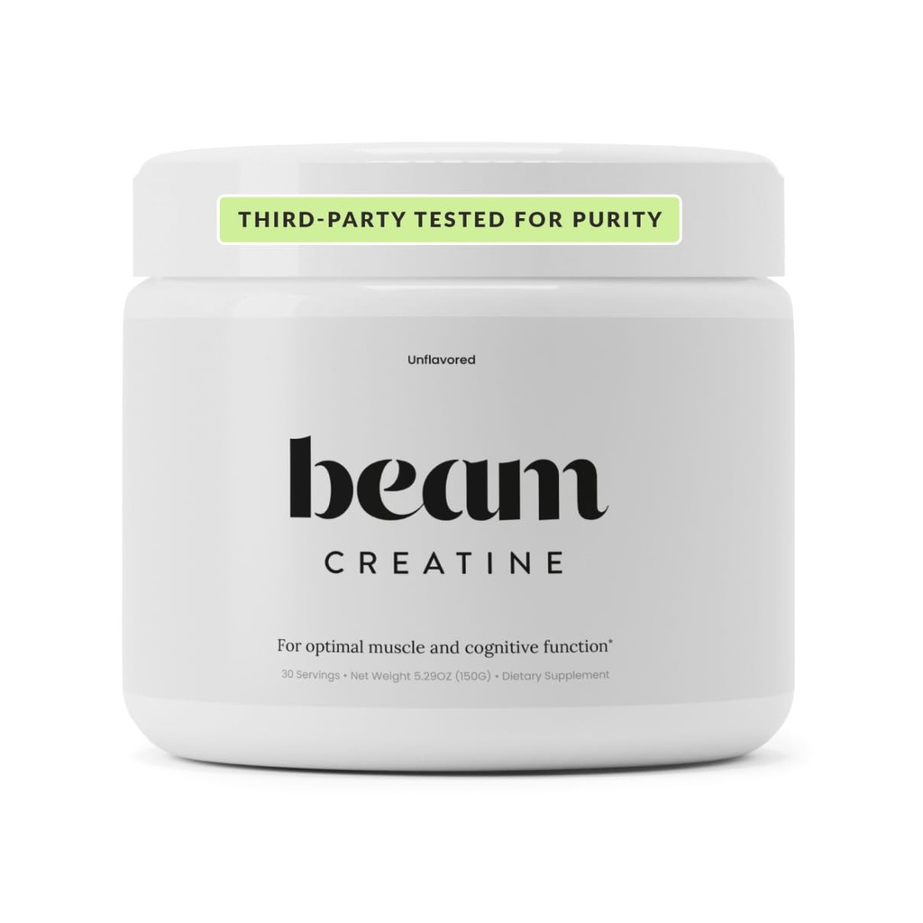 Beam Creatine Monohydrate Powder – 5g 微量化Creatine Monohydrate,第三方测试了女性和男性的Creatine,肌肉强力,生长,恢复和认知支持,不受欢迎,30位服务者