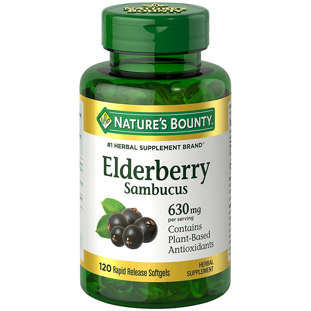 Nature's Bounty Sambucus Elderberry草药补充剂,快速释放软胶,每服630毫克,120个计数