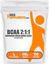 bulk Assupports.com BCAA 2:1:1 粉末 - 分链氨基酸,BCAAs氨基酸 - 无味和葡萄糖酸,每服1克,100克(3.5 oz)(包1)