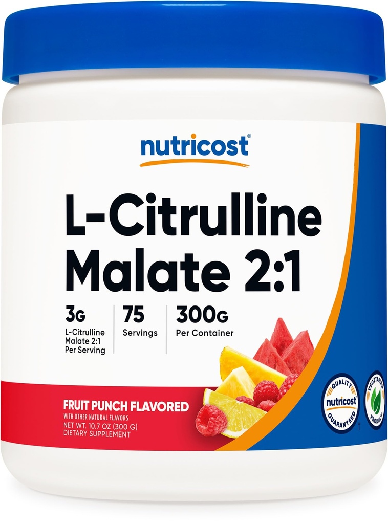 营养成本 L-Citrulline Malate 2:1(300g) 水果冲压 - 工作支持,肌肉性能,硝酸氧化物助推器 - 适合性补充粉剂,75种服务