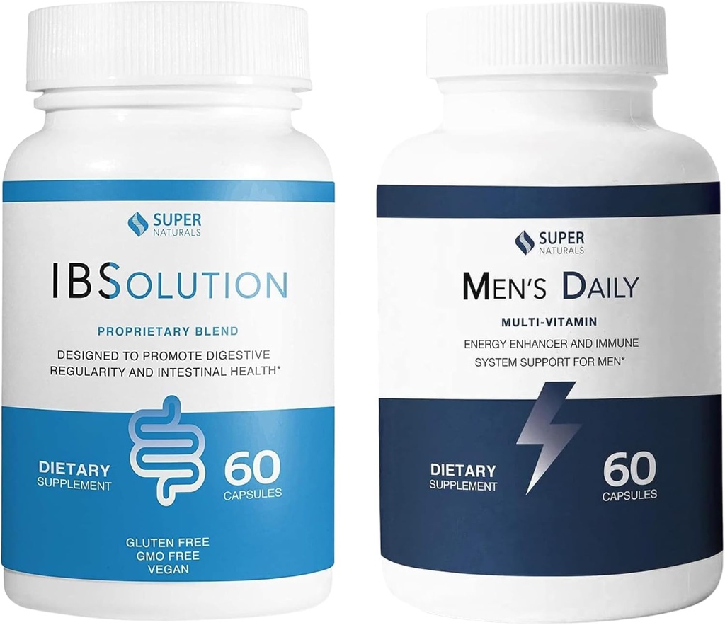 IBSolution and Men's multivitamin Bundle - 支持消化性健康,气体,布隆和便秘的全自然补充,男性的免疫系统支持 - 60 Capsules, 2-Pack