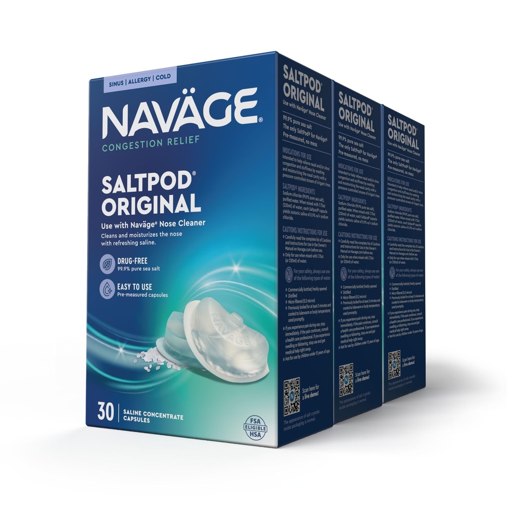 Navalage SaltPod Bundle 3 30-Packs (90 SaltPods) - 仅限Navalage Salt Pod 补水 - 专为Navalage 鼻水灌溉系统设计 - Sinus Rinse 和 Saline Pods 用于快速和舒缓救援