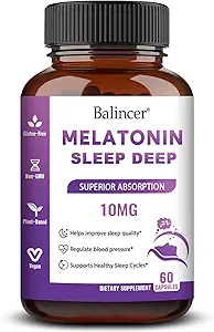Melatonin 10 mg + L Theanine 5 mg 和 镁 5 mg ,成人休息睡眠支持,非哈比人形成睡眠辅助剂,用于冷静和放松,Vegan, Non-GMO, 60 Capsules