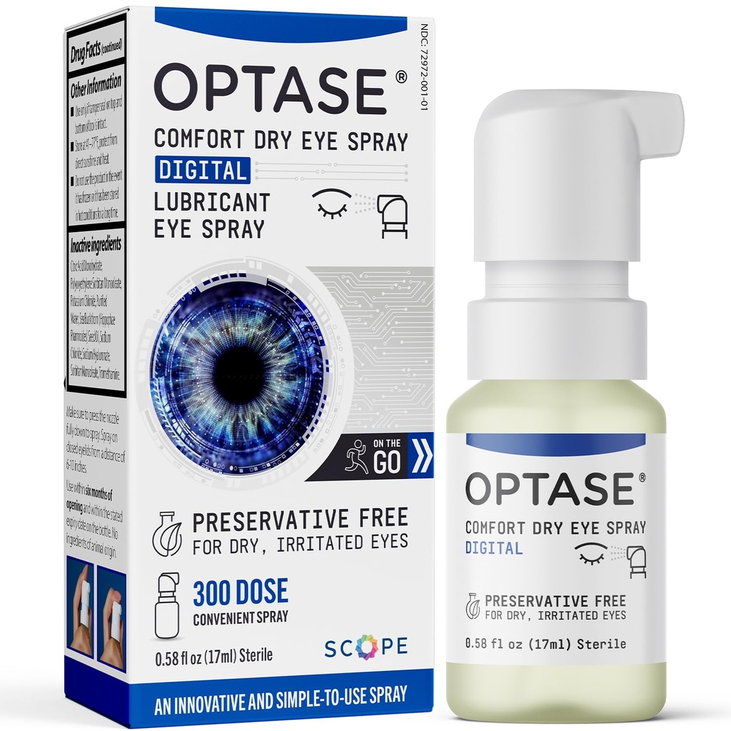 Optase 舒适干眼喷雾 - 防腐自由人工泪滴 - 易燃喷雾中的干眼喷雾 - 多用途瓶,接触镜头安全 - 58 fl oz