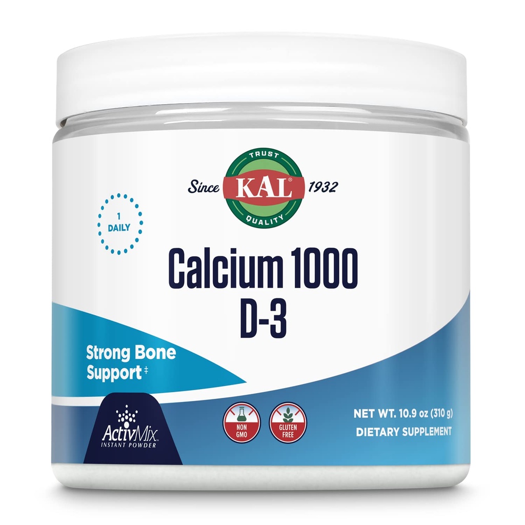 KAL 维生素Calcium D-3 ActivMix,粉末钙补充剂,生物可用钙乳酸盐和葡萄酸盐,骨质健康支持,不味,非GMO,Gluten Free,60天保障,31个服务,10.9 oz