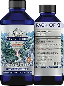 Optivida 健康类银液(2包) – 日健康与免疫支持纳米类银液补充剂,成人与儿童天然液体银水溶液,非GMO,无Gluten