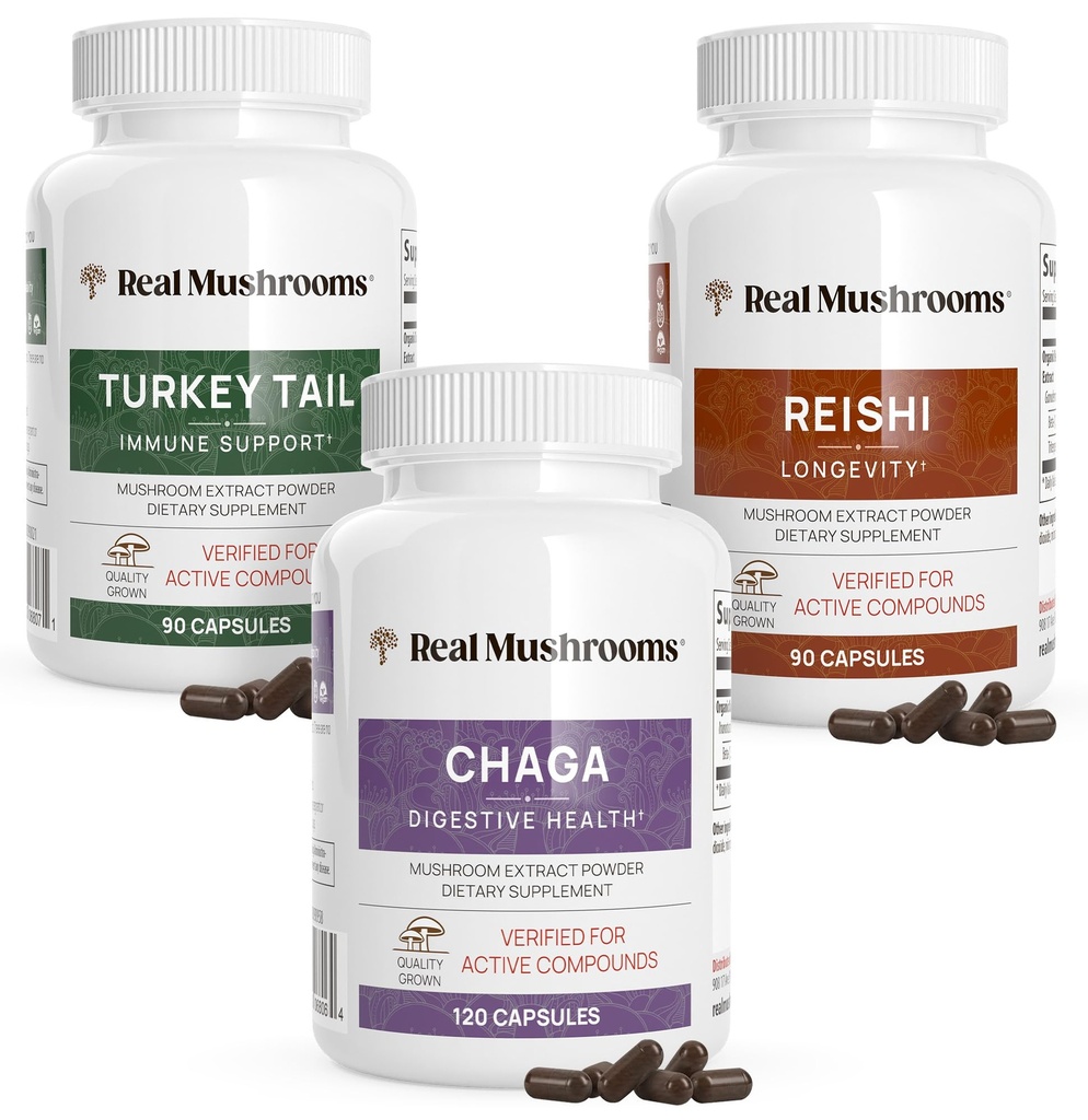 Reishi 415 长寿卡普勒斯(90ct),土耳其 Tail 蘑菇提取物 膜支持(90ct),Chaga 提取物 蘑菇补充物(120盖)