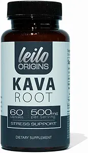 LEILO Kava Root Capsules | 500 mg of Noble Extraction/服务支持压力和促进放松 |(60 Vegan Capsules)