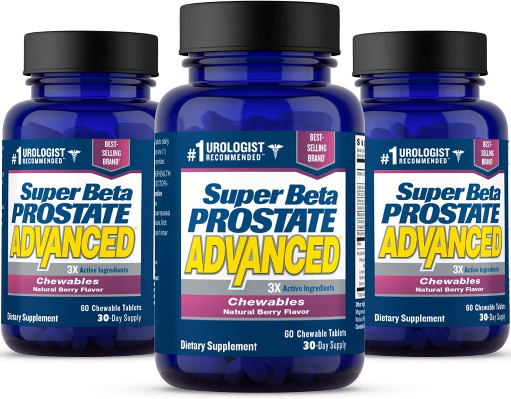 SUPER BETA PROSTAE 高级 Chewables - 男子健康前列腺支助补充(180 Chews, 3-Pack)