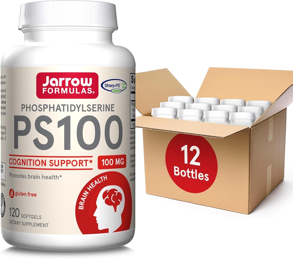 Jarrow Formules PS100 Posphatidylserine 100 mg, " 大脑健康和认知支持膳食补充剂 " ,120 Softgels,40-120天供应,12包