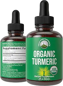 与黑辣椒(Black Pepper USDA) 有机液体滴出物(Vegan) 用于女性和男性的Turmeric Curcumin + 消化支持. 高生物利用率草丁补充剂. 零糖,无糖