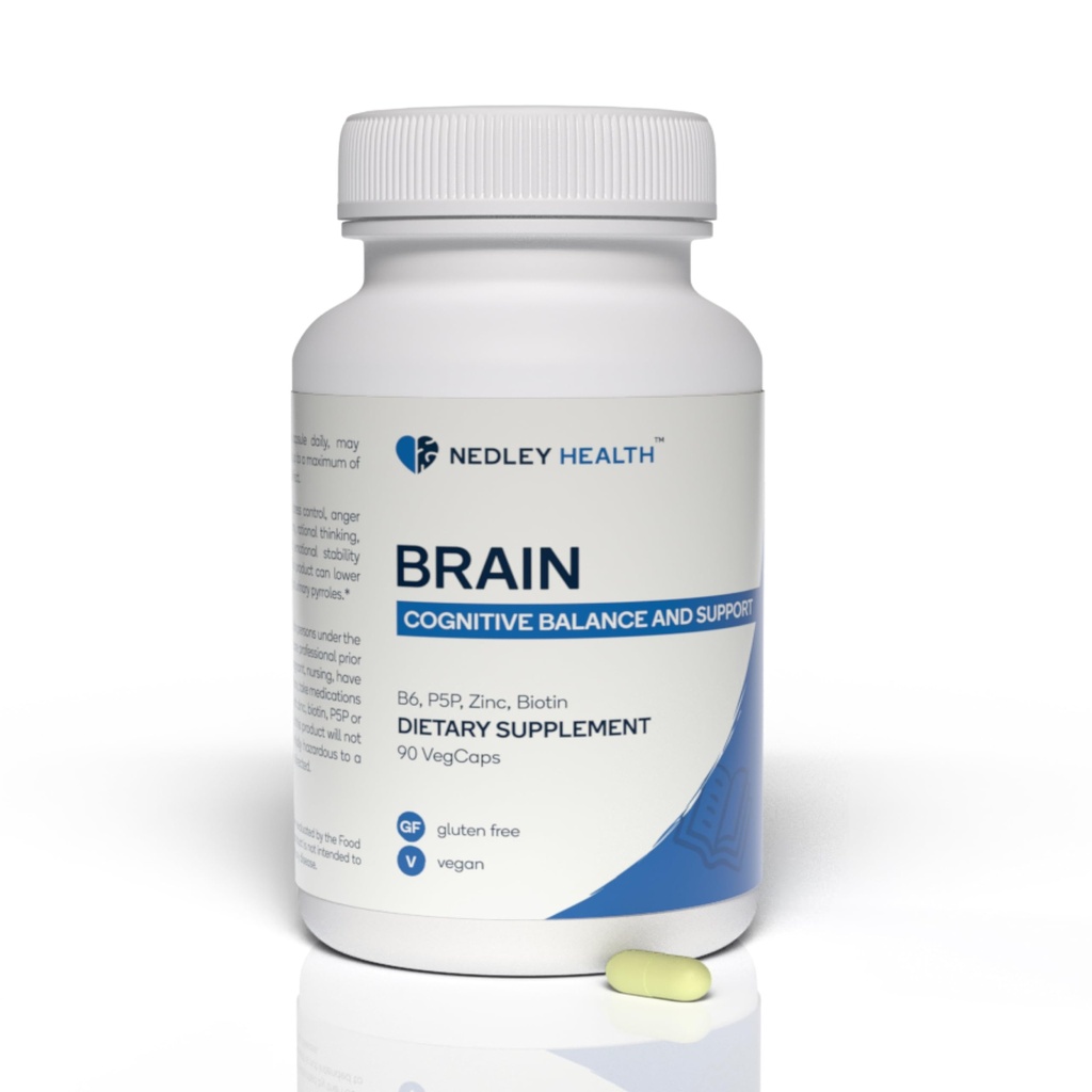 Brain - 平衡神经递质支持补充剂 - 锌, B6, 生物素用于认知功能 - 90 Veggie Capsules (大脑)