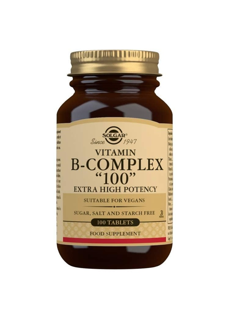 Solgar B-Complex 100" - 100平板电脑 - 能量代谢,心血管健康,神经系统支持 - 非GMO,Vegan,Gluten Free - 100 services