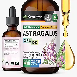 BIO KRAUTER Astragalus Tincture - Astragalus 根液提取用于免疫支持 - 无酒精和糖 - 高吸收 - Vegan Drops 2 Fl.Oz.