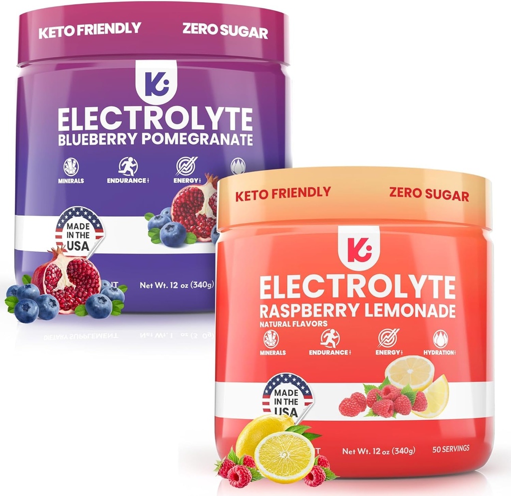 Keppi Keto 电解质粉盒 无糖 - 零碳 - 在美国制造 - 高级水分,性能和回收 - Raspberry Lemonade & Blueberry Pomegranate Flavor - Mixes Easy No Clumps