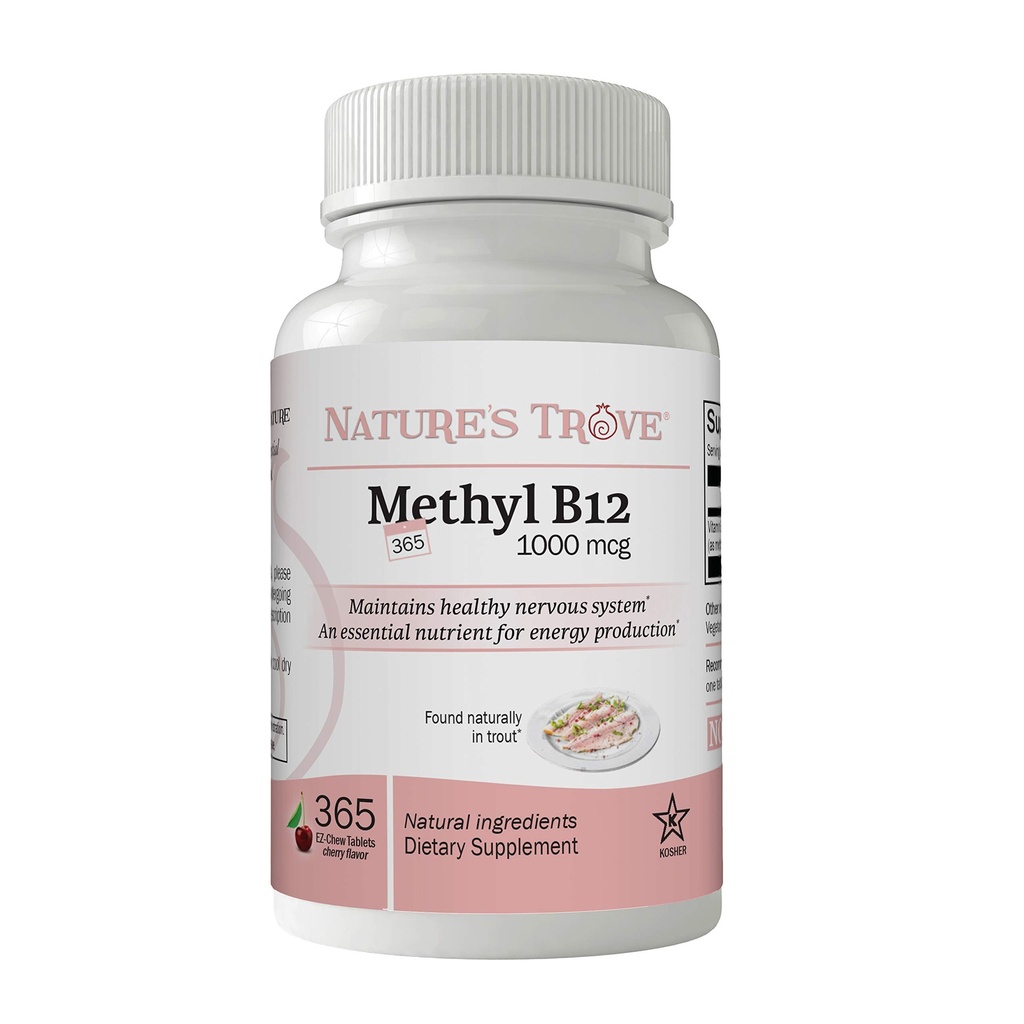 (原始内容存档于2017-07-21). Nature's Trova Vitamin B12 Methycobalamin 1000 mcg, 365 mcg, B12 Chewwable Vitamins, Cherry Flavor.