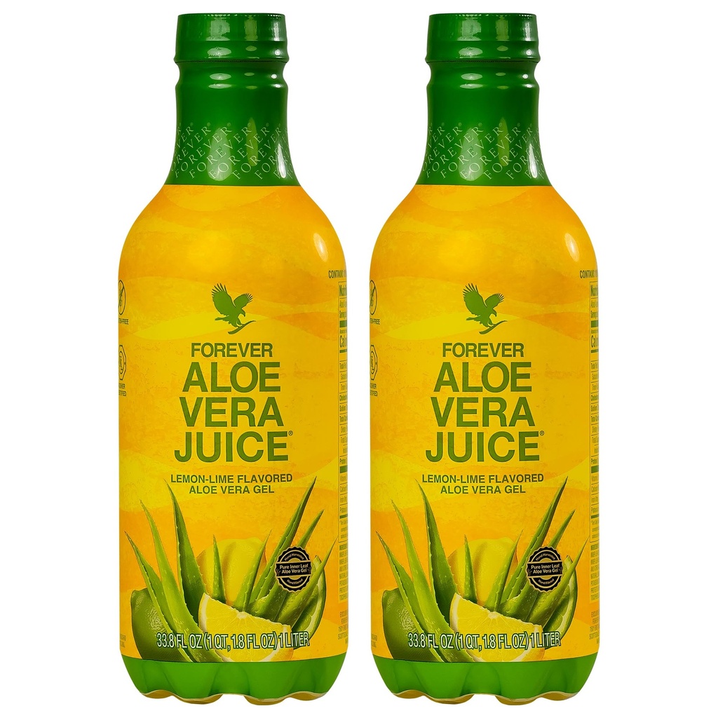 永生 - Aloe Vera Juice - Lemon Lime Flavor 配纯叶内胶 - 支持文摘和豁免 - 1L Each (Pack of 2)