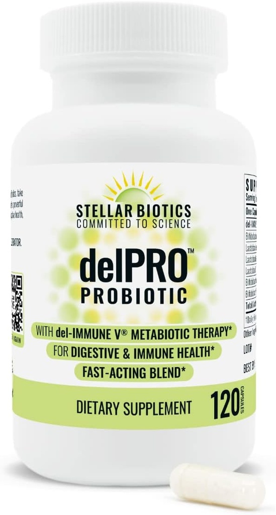 Del-Immune V® + Delpro Probiotic & Prebiotic Blend by Stellar Biotics - 促进最佳口腔健康,文摘,免疫支持 & Mood(120 Capsules)