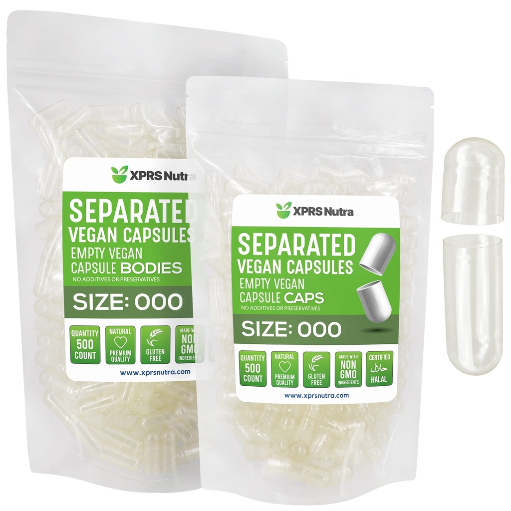 XPRS Nutra Vegan 尺寸 000 分离的卡普尔- 500 个在包中分离的 Premium 空卡普尔- 清除空卡普尔- 000 个用于 DIY 补充的 Pills