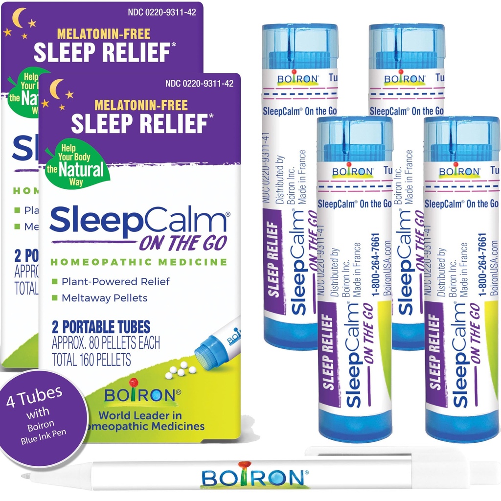 Boiron SleepCalm On The Go Sleep Aid for Deep, relaxing, restable nighttime sleep - 美拉图宁无忧无忧无忧无忧 - Non Habit-Forming - 每桶80个计数 - 4个带蓝笔的Tubes